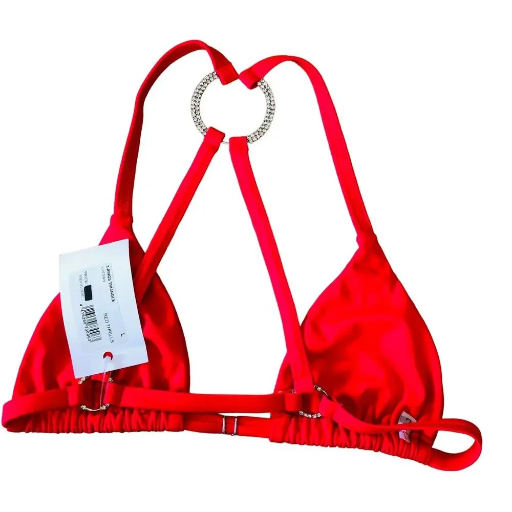 New TeenyB 3 Rings Triangle Bikini Red Thrills Top Rhinestones Women's Size L - Picture 4 of 8